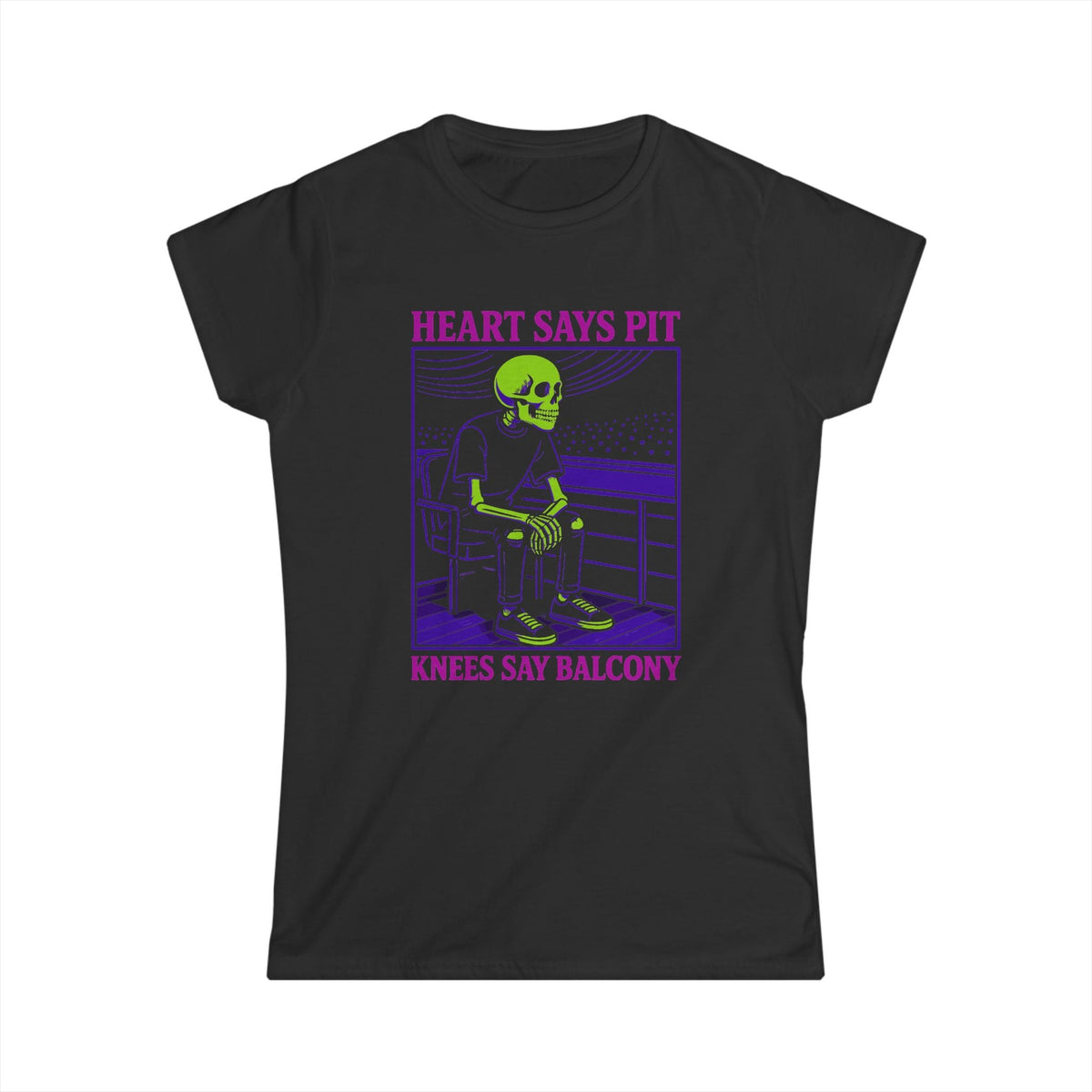 Heart Says Pit, Knees Say Balcony Neon Edition - Women's Tee UK S / Black