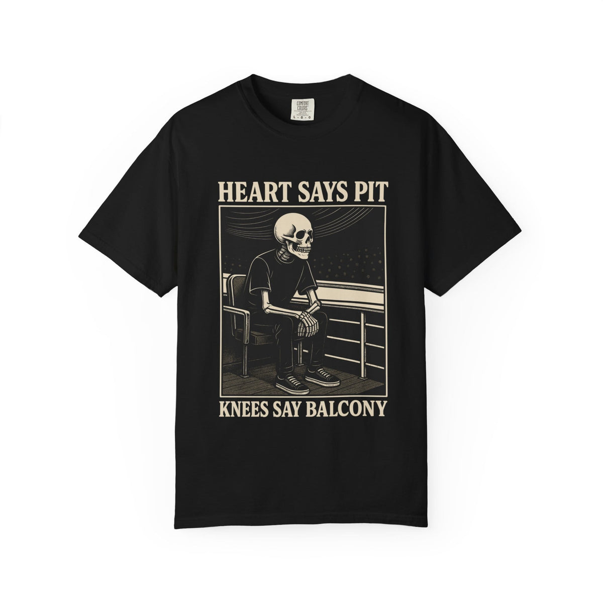Heart Says Pit, Knees Say Balcony Tee on Comfort Colors Black / S