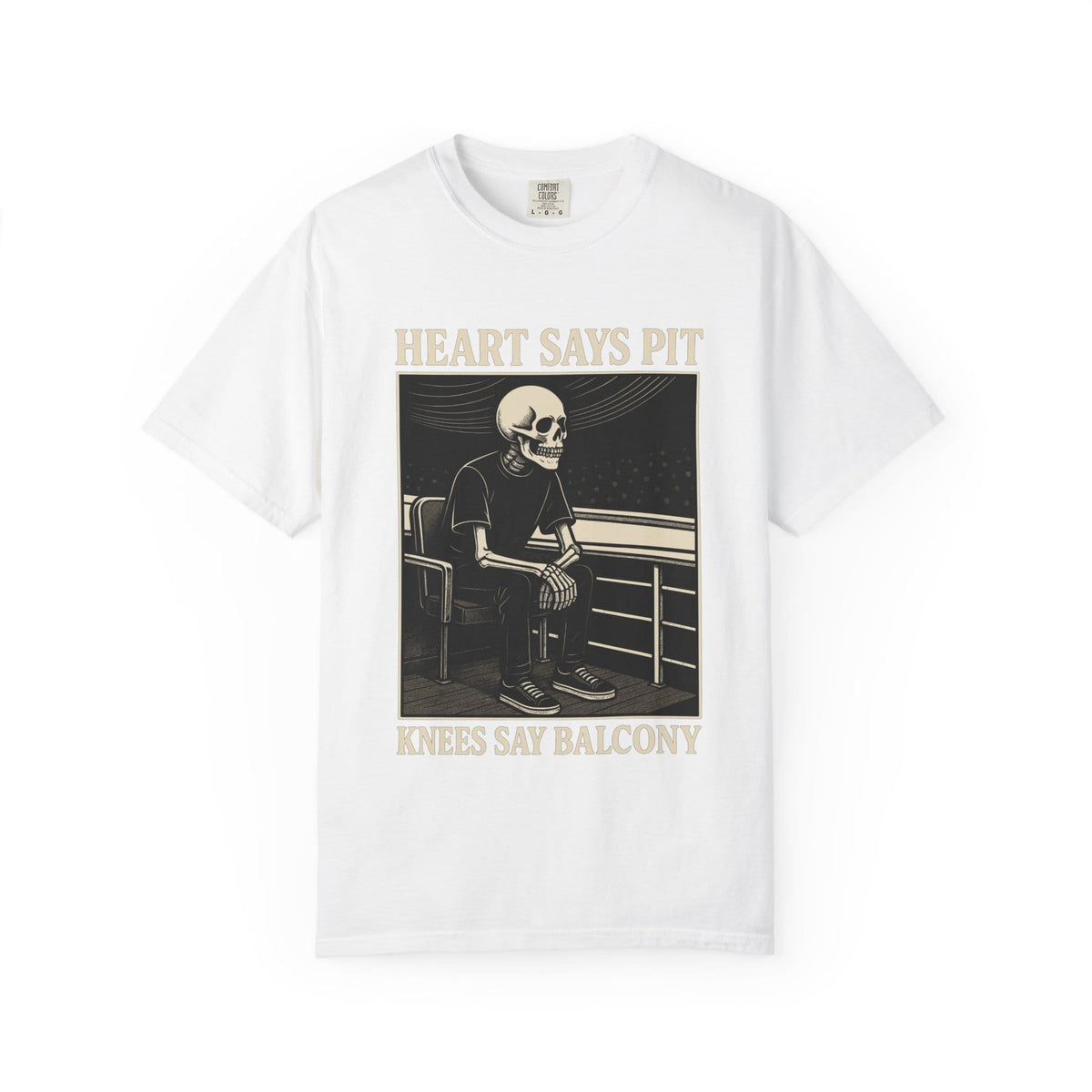 Heart Says Pit, Knees Say Balcony Tee on Comfort Colors White / S