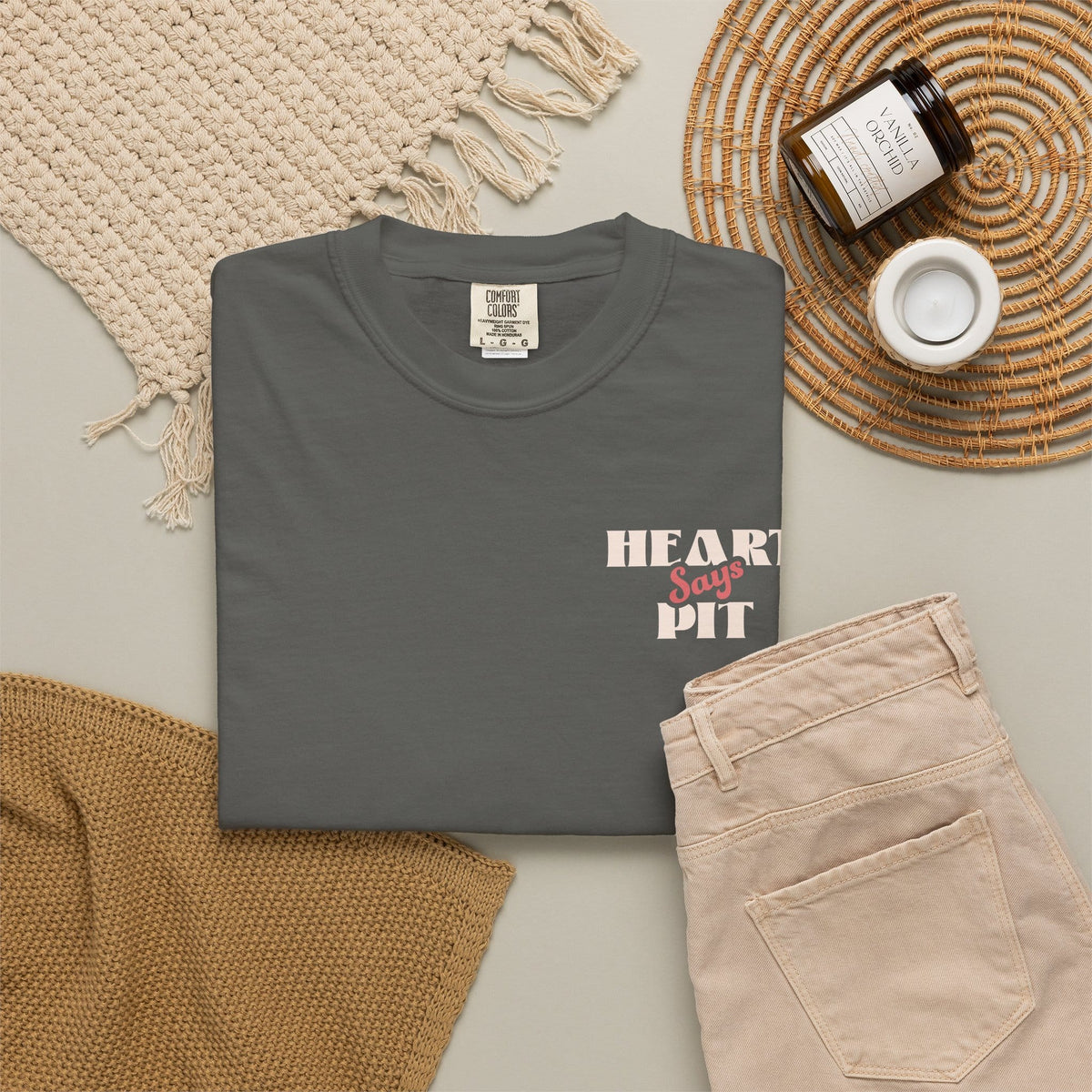 Heart Says Pit, Knees Say Sit Tee on Comfort Colors