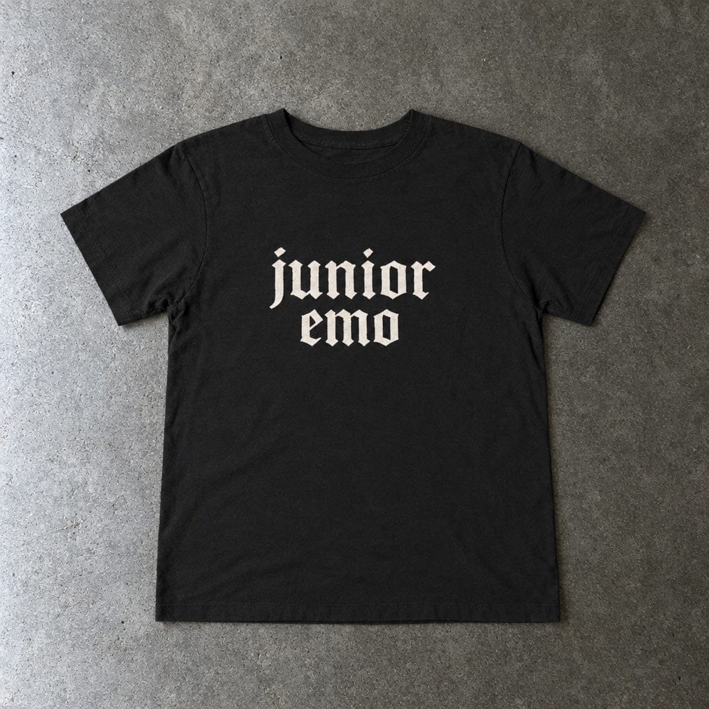 Junior Emo toddler tee in black, laid flat