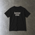 Junior Emo youth tee in black, laid flat
