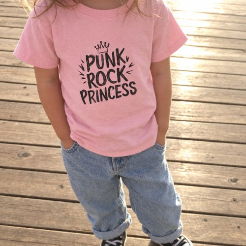 Toddler wearing the Punk Rock Princess toddler tee