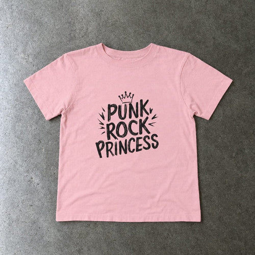 Punk Rock Princess toddler tee in pink, laid flat