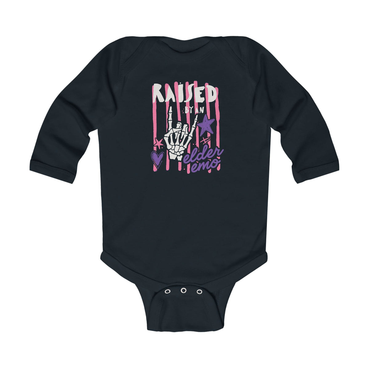 Raised by an Elder Emo 2.0 Long Sleeve Bodysuit Black / NB (0-3M)