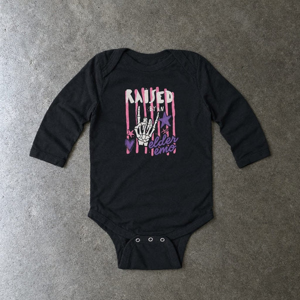 Raised by an Elder Emo 2.0 Long Sleeve Bodysuit Black / NB (0-3M)