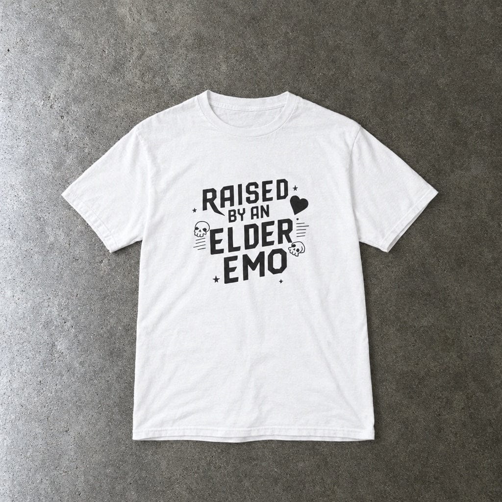 Raised by an Elder Emo - Youth Tee UK XS / White