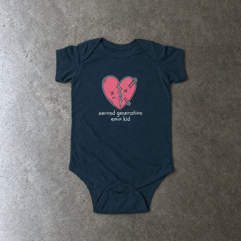 Second Generation Emo Kid 2.0 Onesie in navy, laid flat
