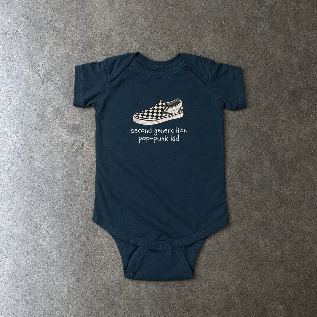 Second Generation Pop-punk Kid 2.0 Onesie in navy, laid flat