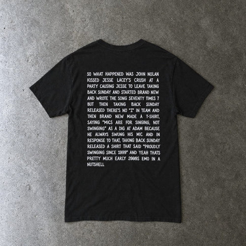So What Happened Was John.... Tee in black, laid flat, back view