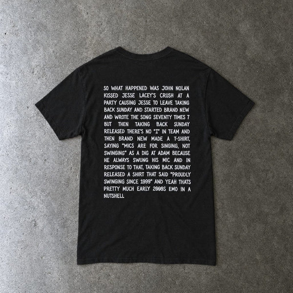 So What Happened Was John.... Tee in black, laid flat, back view