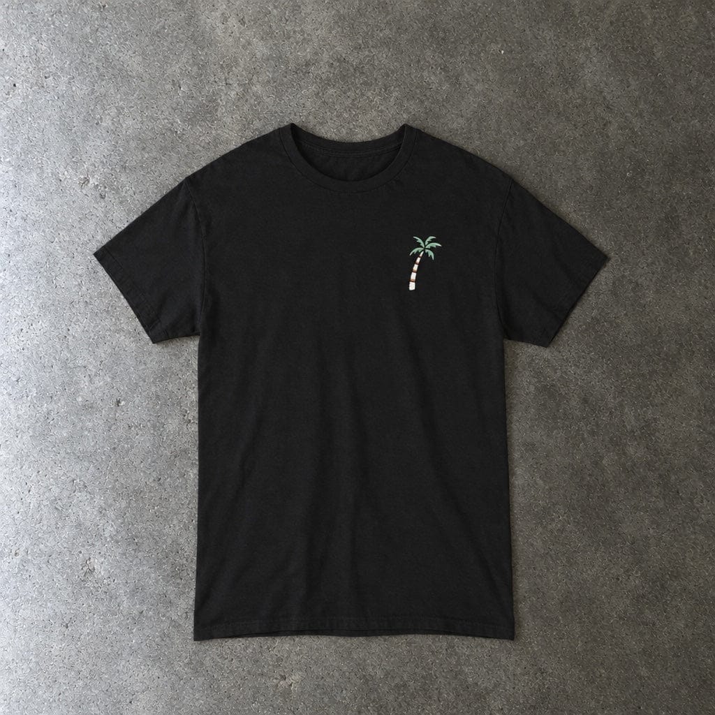 Still Emo Beach Club Tee in black, laid flat