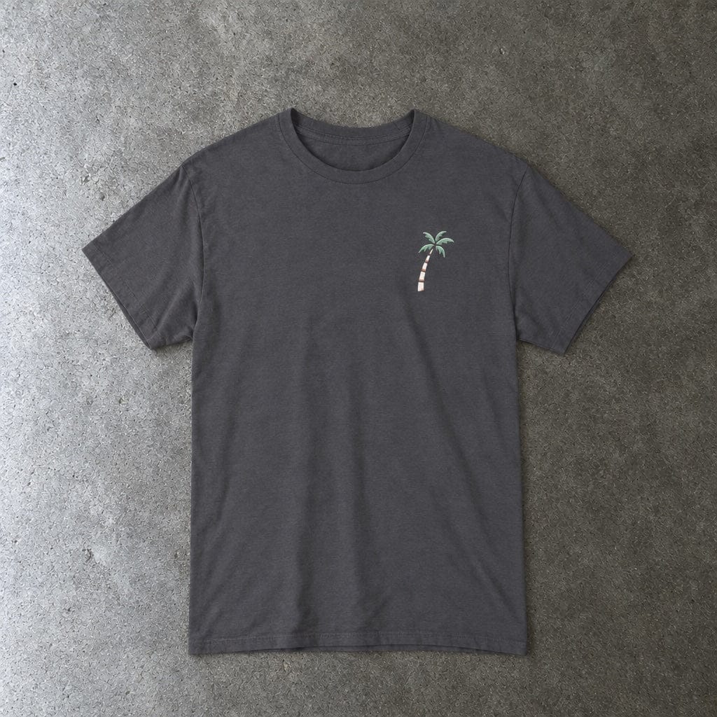 Still Emo Beach Club Tee in charcoal, laid flat