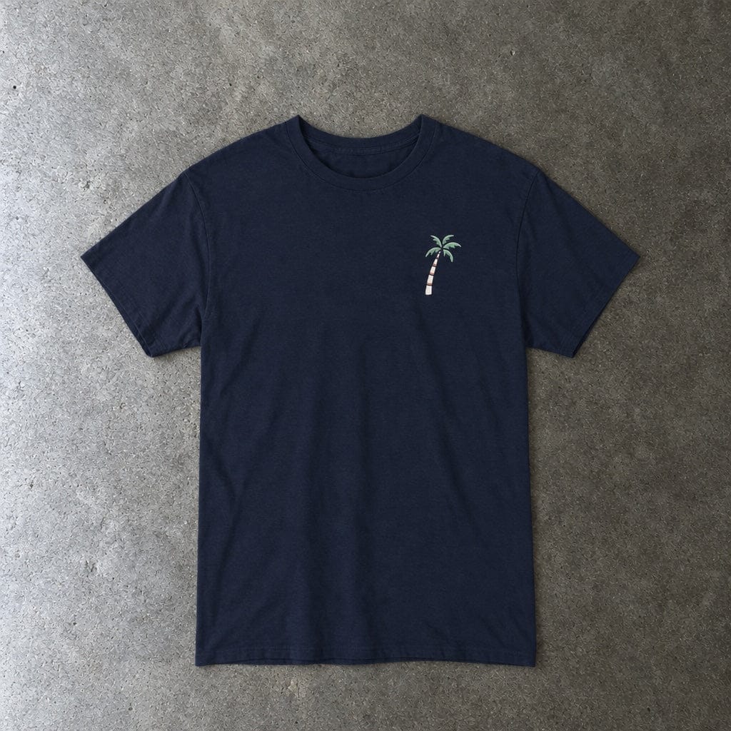 Still Emo Beach Club Tee in navy, laid flat