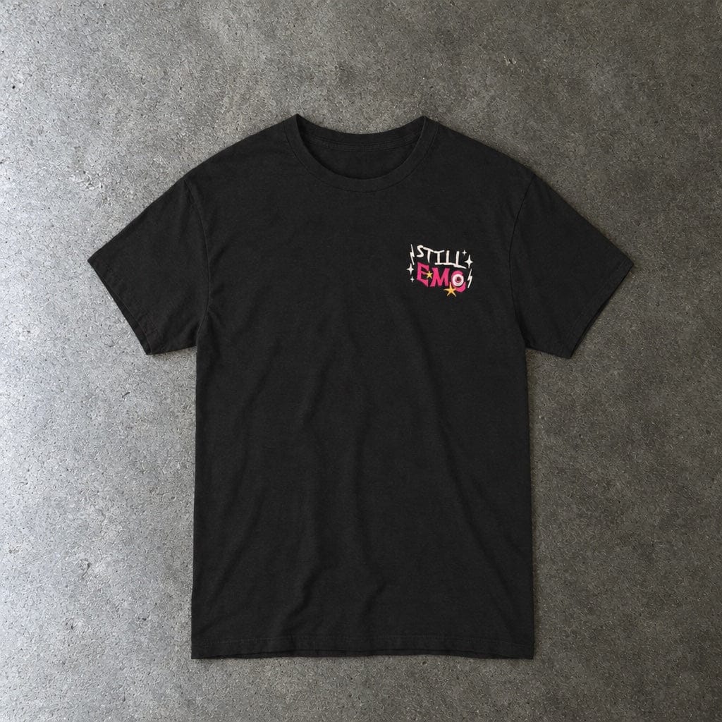 Still Emo Eyeball Tee in black, laid flat