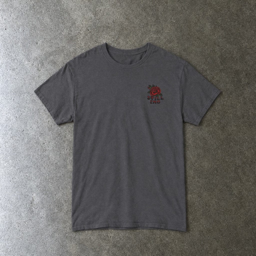 Still Not Okay Tee in charcoal, laid flat
