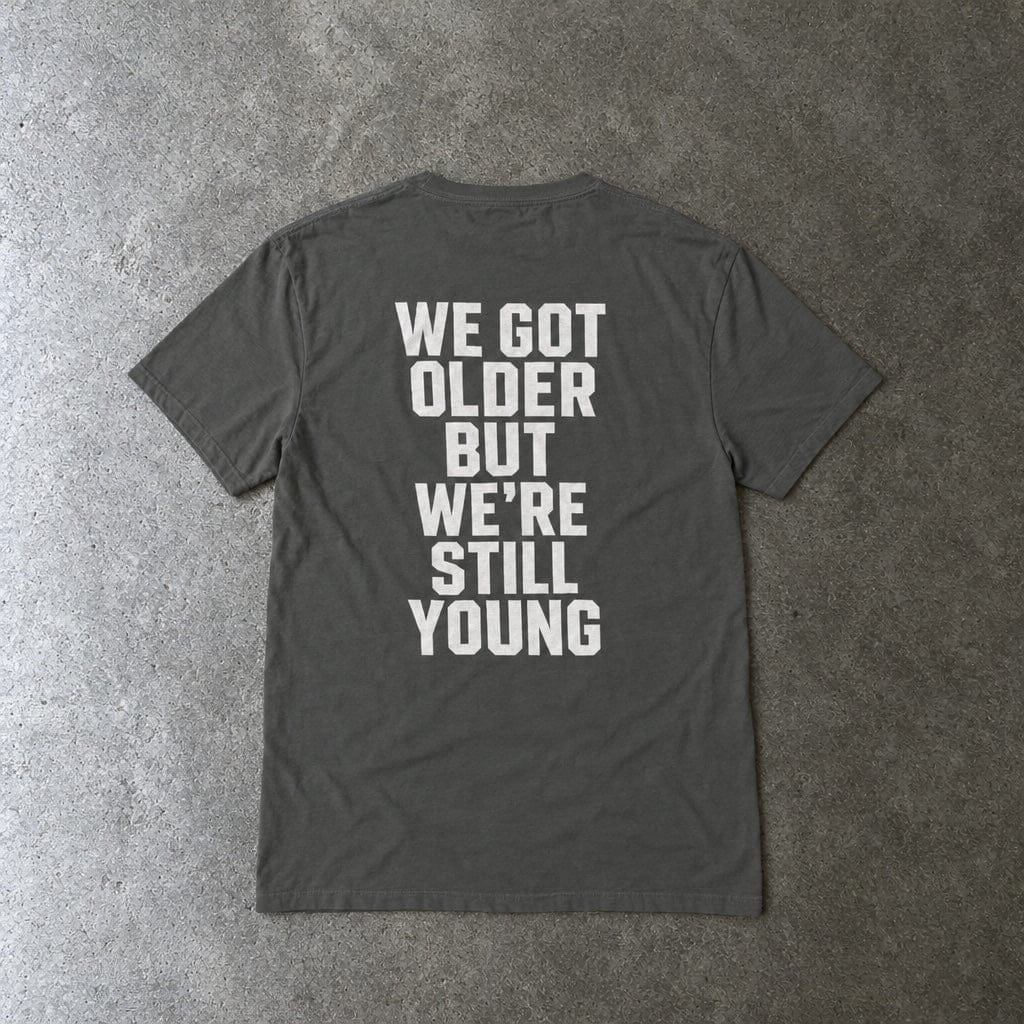 We Got Older on Comfort Colors in pepper, laid flat, back view
